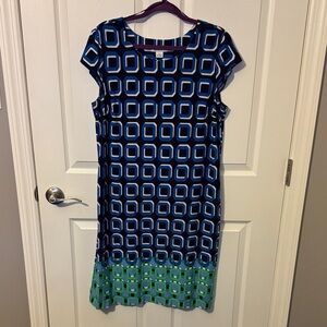 Liz Claiborne Navy and Green Geometric Midi Dress